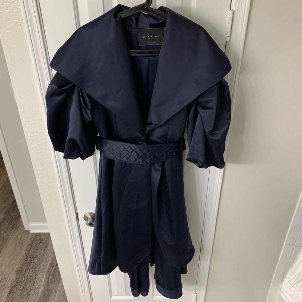 Dramatic navy satin coat